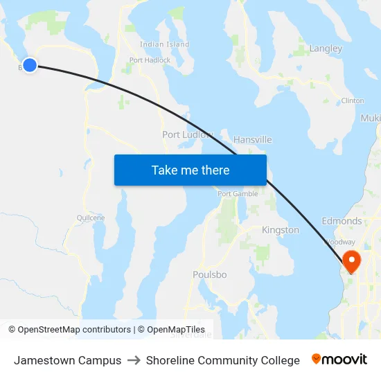 Jamestown Campus to Shoreline Community College map
