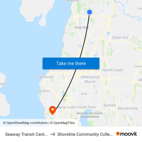 Seaway Transit Center to Shoreline Community College map