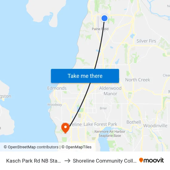 Kasch Park Rd NB Station to Shoreline Community College map