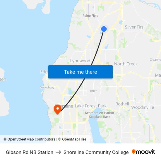 Gibson Rd NB Station to Shoreline Community College map