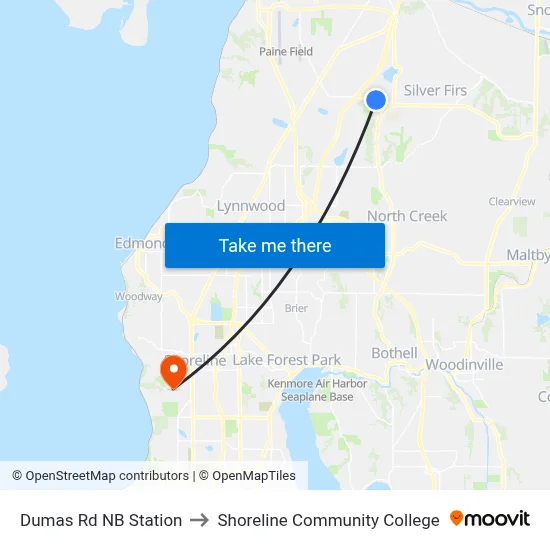 Dumas Rd NB Station to Shoreline Community College map