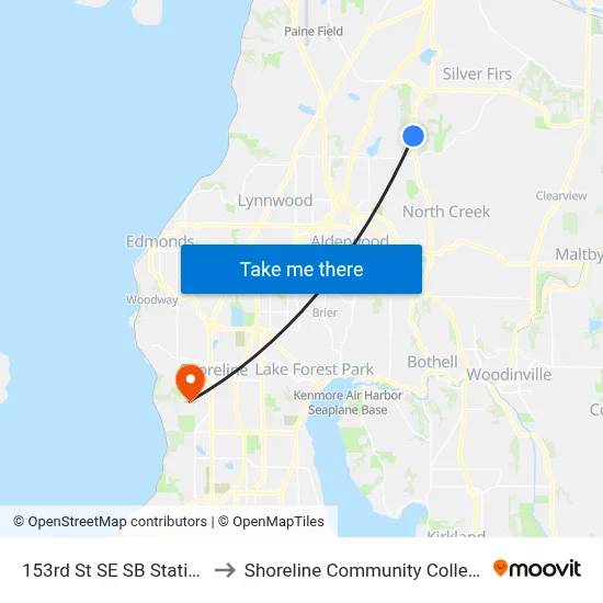 153rd St SE SB Station to Shoreline Community College map