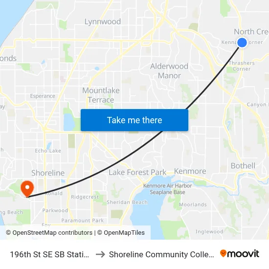 196th St SE SB Station to Shoreline Community College map