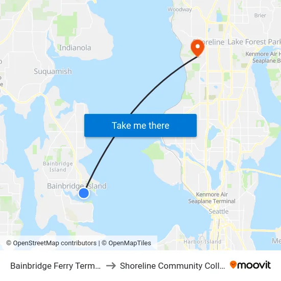 Bainbridge Ferry Terminal to Shoreline Community College map