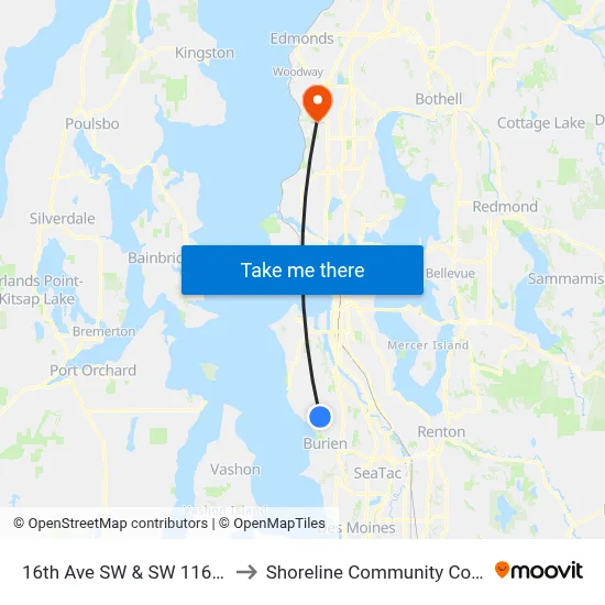 16th Ave SW & SW 116th St to Shoreline Community College map