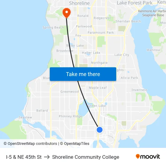 I-5 & NE 45th St to Shoreline Community College map