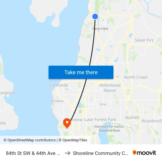84th St SW & 44th Ave W - Eb to Shoreline Community College map