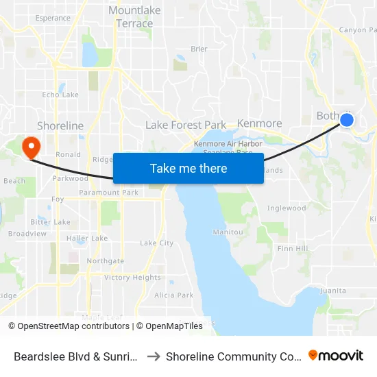 Beardslee Blvd & Sunrise Dr to Shoreline Community College map