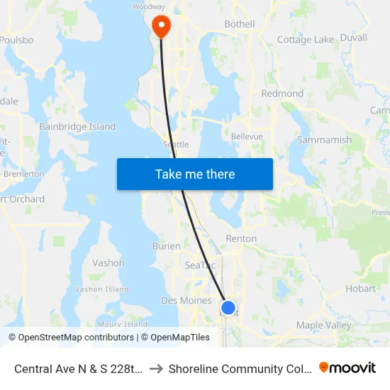 Central Ave N & S 228th St to Shoreline Community College map