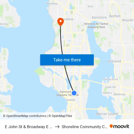 E John St & Broadway E - Bay 2 to Shoreline Community College map