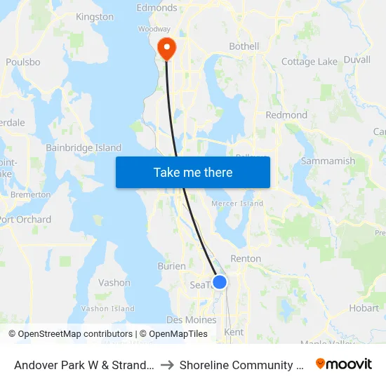 Andover Park W & Strander Blvd to Shoreline Community College map