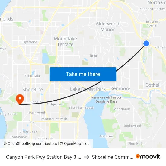 Canyon Park Fwy Station Bay 3 (I-405 Ramp & Sr 527) to Shoreline Community College map
