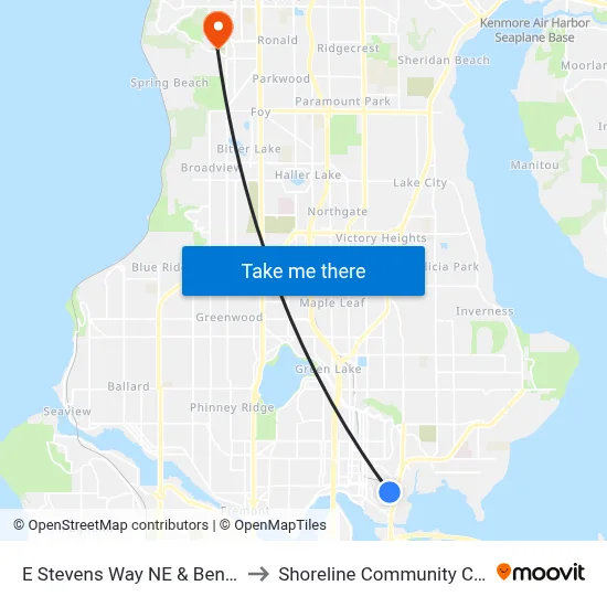 E Stevens Way NE & Benton Ln to Shoreline Community College map