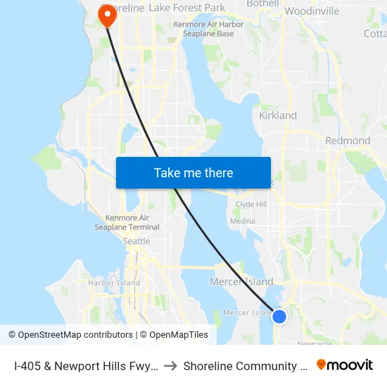 I-405 & Newport Hills Fwy Station to Shoreline Community College map
