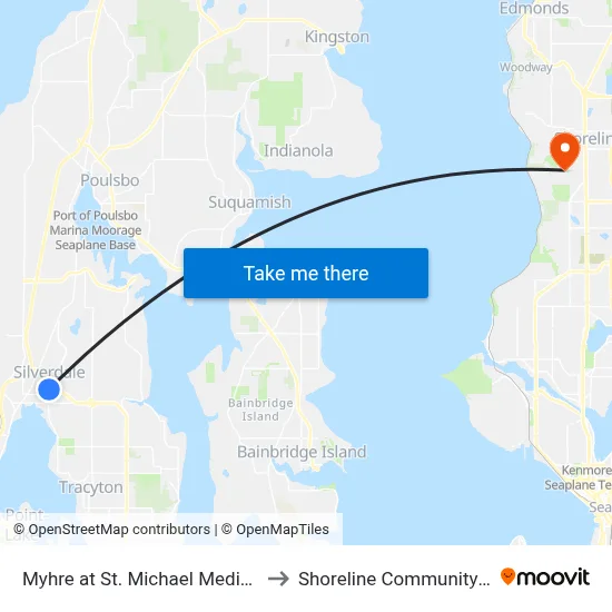 Myhre at St. Michael Medical Center to Shoreline Community College map