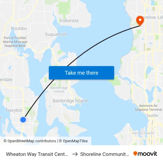 Wheaton Way Transit Center (WWTC) to Shoreline Community College map
