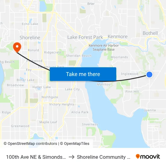 100th Ave NE & Simonds Rd NE to Shoreline Community College map