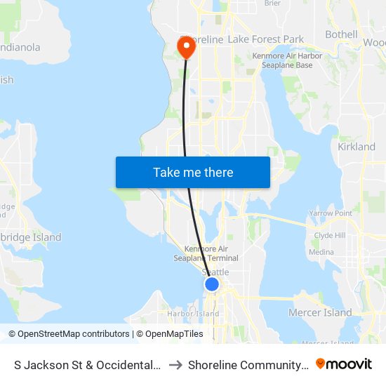 S Jackson St & Occidental Ave Walk to Shoreline Community College map