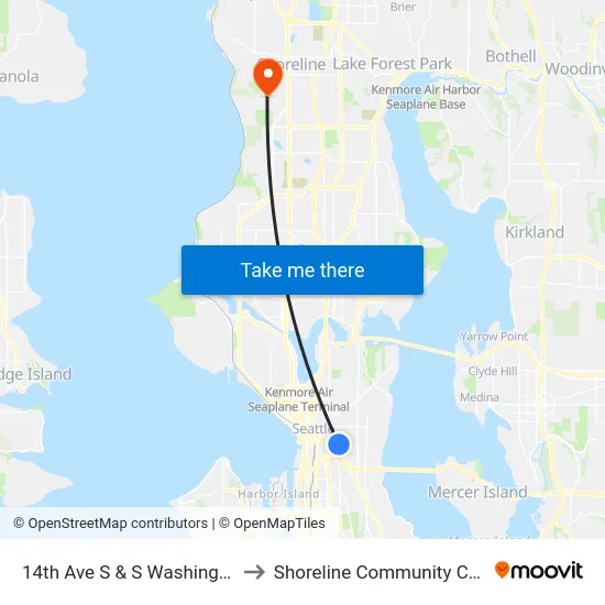 14th Ave S & S Washington St to Shoreline Community College map