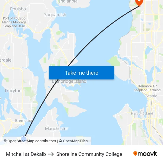 Mitchell at Dekalb to Shoreline Community College map