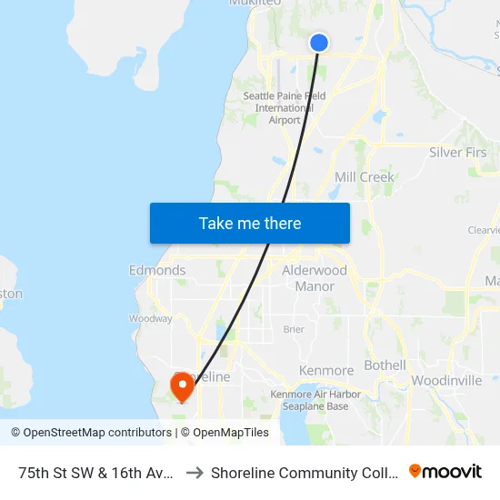75th St SW & 16th Ave W to Shoreline Community College map