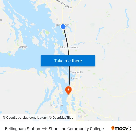 Bellingham Station to Shoreline Community College map
