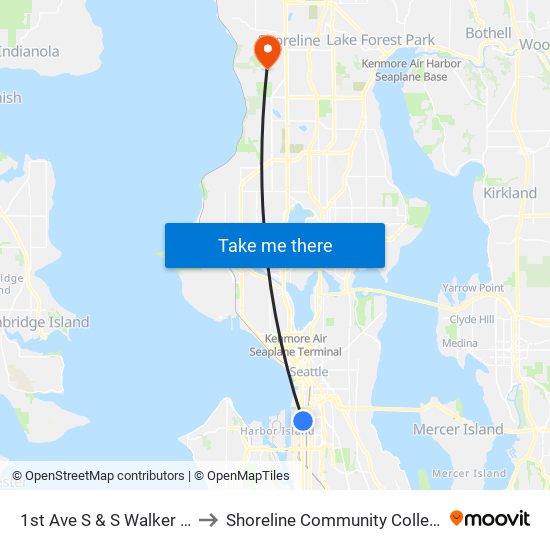 1st Ave S & S Walker St to Shoreline Community College map