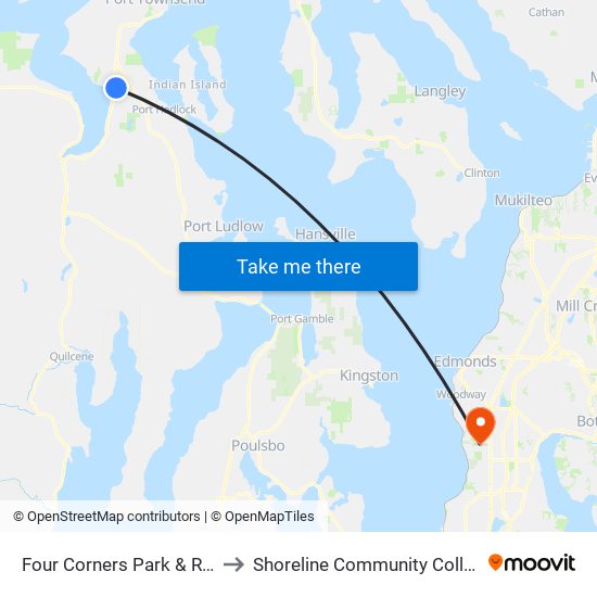 Four Corners Park & Ride to Shoreline Community College map