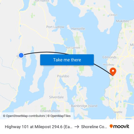 Highway 101 at Milepost 294.6 (East Side of Highway 101 on Center Road) to Shoreline Community College map