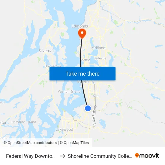 Federal Way Downtown to Shoreline Community College map