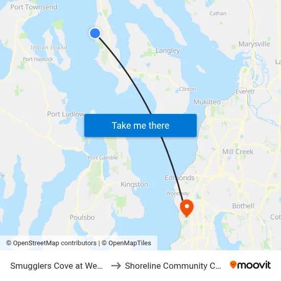 Smugglers Cove at Westcliff to Shoreline Community College map