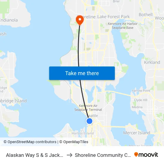 Alaskan Way S & S Jackson St to Shoreline Community College map