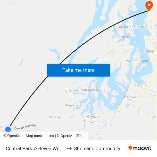 Central Park 7-Eleven Westbound to Shoreline Community College map
