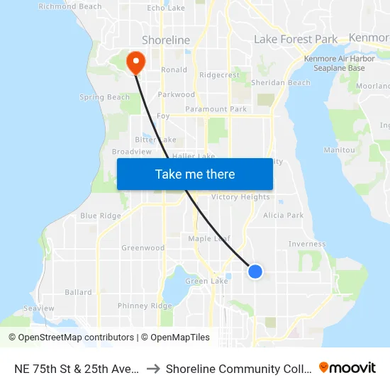 NE 75th St & 25th Ave NE to Shoreline Community College map