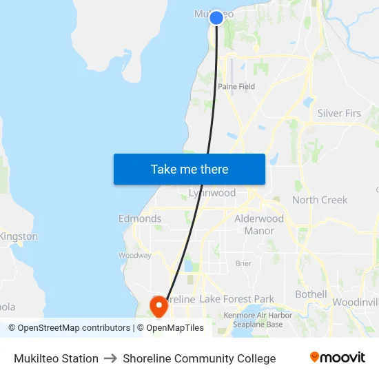 Mukilteo Station to Shoreline Community College map