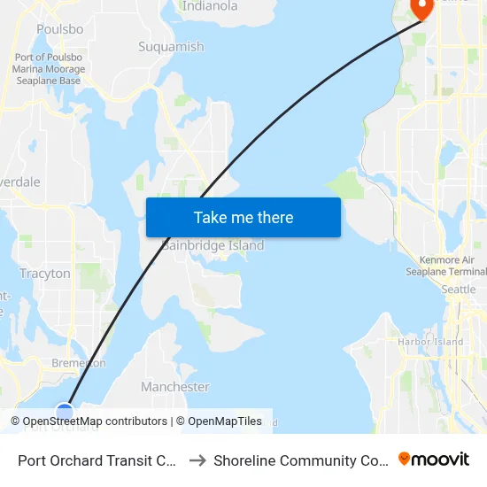 Port Orchard Transit Center to Shoreline Community College map