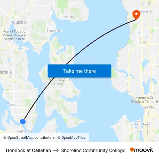 Hemlock at Callahan to Shoreline Community College map