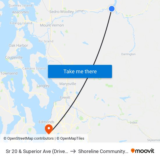 Sr 20 & Superior Ave (Drive In & Gas) to Shoreline Community College map