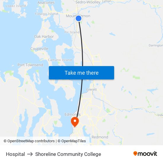 Hospital to Shoreline Community College map