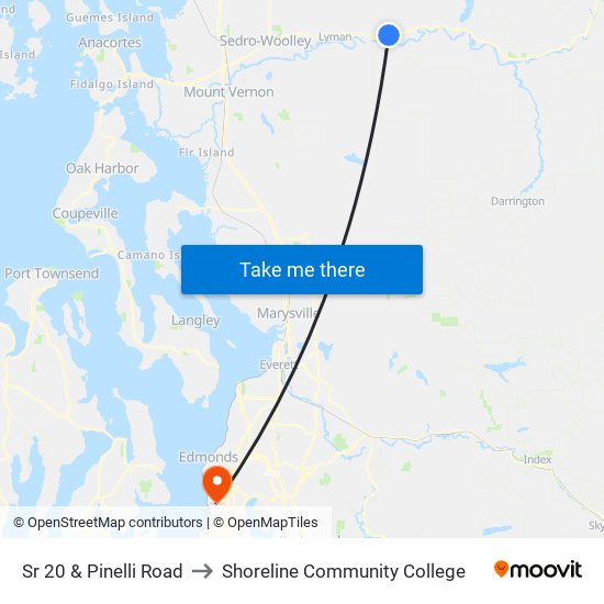 Sr 20 & Pinelli Road to Shoreline Community College map