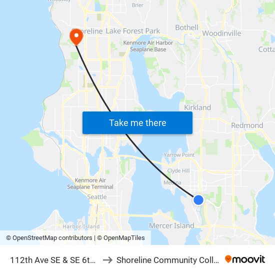 112th Ave SE & SE 6th St to Shoreline Community College map