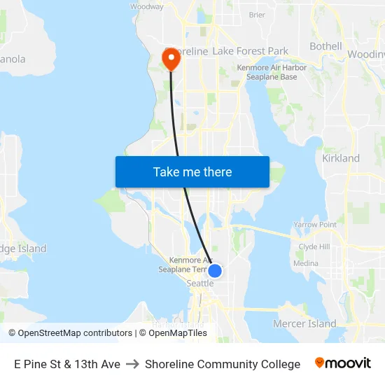 E Pine St & 13th Ave to Shoreline Community College map