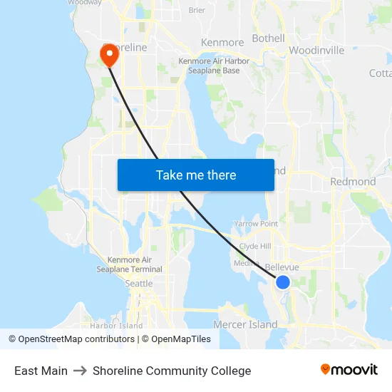 East Main to Shoreline Community College map