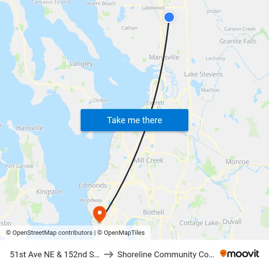 51st Ave NE & 152nd St NE to Shoreline Community College map