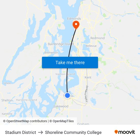 Stadium District to Shoreline Community College map