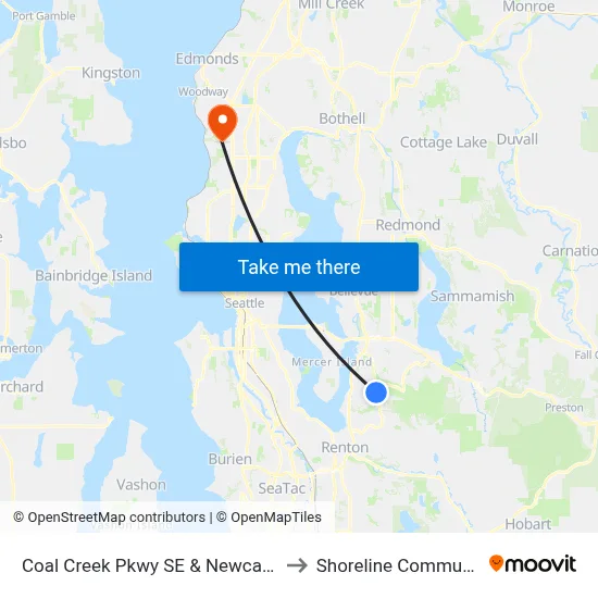 Coal Creek Pkwy SE & Newcastle Golf Club Rd to Shoreline Community College map