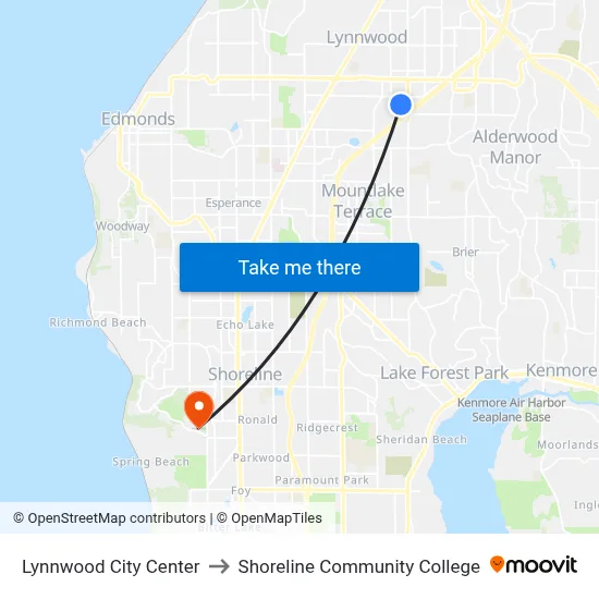 Lynnwood City Center to Shoreline Community College map