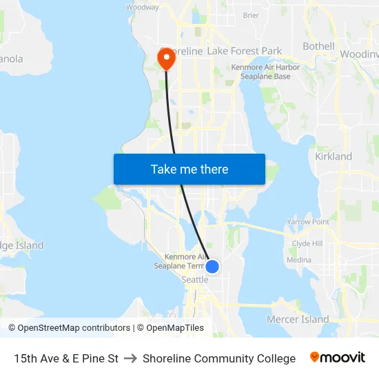 15th Ave & E Pine St to Shoreline Community College map
