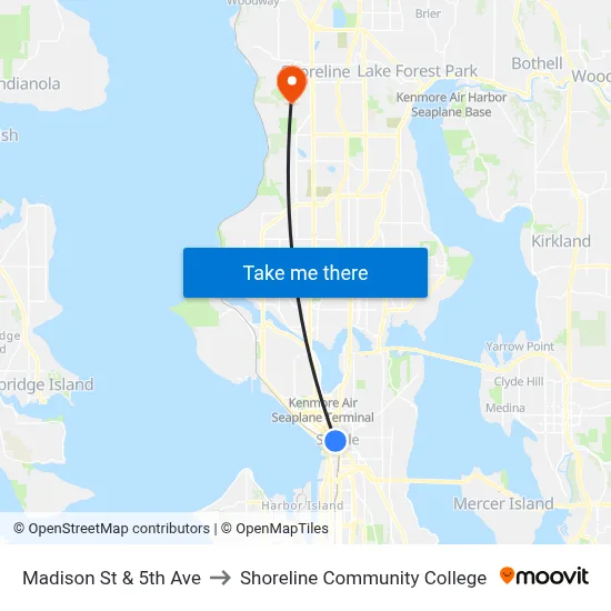 Madison St & 5th Ave to Shoreline Community College map