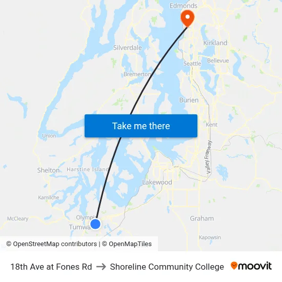 18th Ave at Fones Rd to Shoreline Community College map